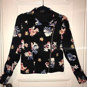Black Floral Scuba Knit Moto Jacket